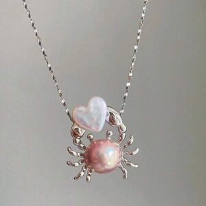 Pink Crab Pendant Necklace S899